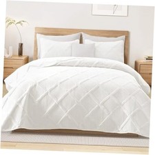 King Quilt Set- White Quilts Bedding Set with 2 Pillow Shams, Modern King