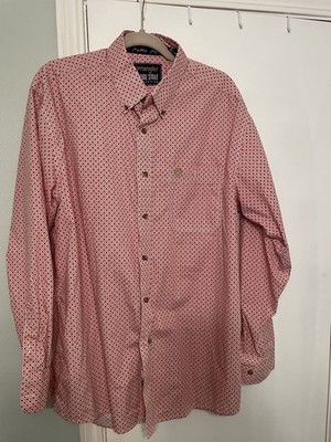 Wrangler George Straight Shirt Men's L Red Micro Print Long Sleeve