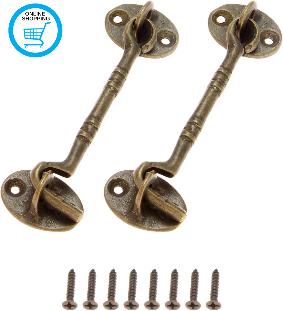 4 Inch Hook and Eye Latch Cabin Hook and Eye 2Pcs Brass Heavy Duty Cabinet Latch