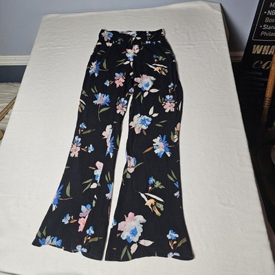 O'Neill Johnny Black Floral Print Smocked Wide-Leg Pants Womens Size Small