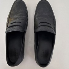 Gucci Men's Black Leather GG Logo Slip-On Loafer Round Toe Rubber Sole
