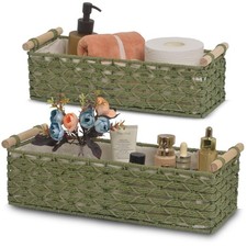 Baskets for Organizing 2 pack ,Paper Rope Wicker Storage Basket with Handle, ...