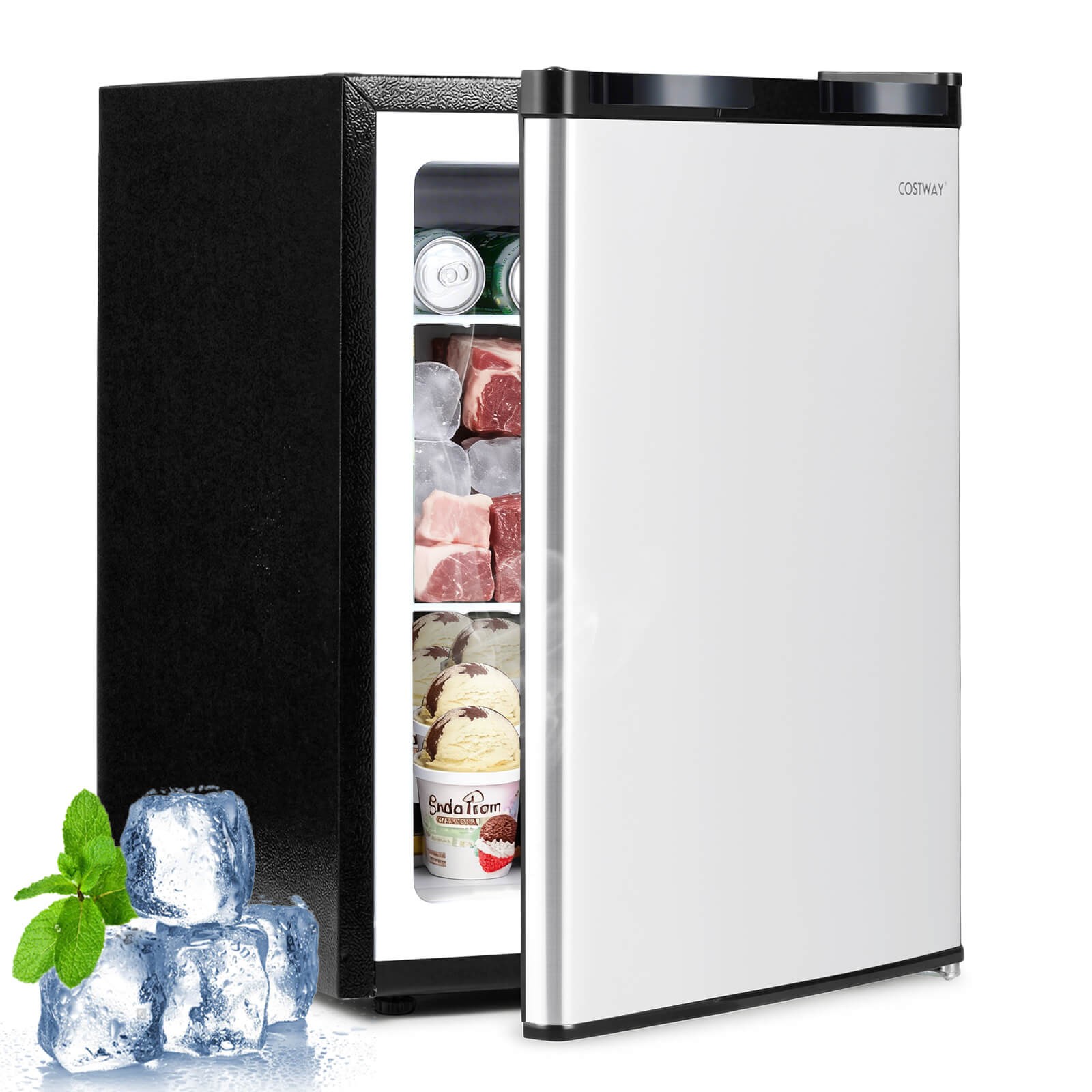 2.1 Cu.Ft Small Refrigerator w/Reversible Single Door, Adjustable Thermostat