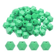 50pcs 16mm Medium Green Geometric Wood Beads 3.3mm Large Hole for Jewelry Making