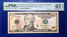 2013 $10 Federal Reserve Note Fr-2042-B* New York PMG67EPQ Superb Gem
