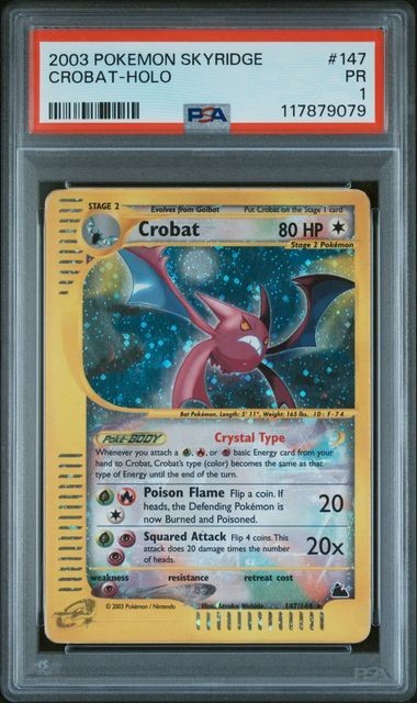 2003 POKEMON SKYRIDGE #147 CROBAT-HOLO PSA 1 SEQUENTIAL CRYSTAL SWIRL LOW POP
