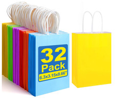 32 Pieces Paper Gift Bags Kraft Paper Party Favor Bags Bulk with Handles 6 Color