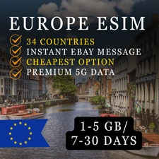 Europe Travel ESIM|1GB/7Days|3GB/15Days|5GB/30Days|Quick Delivery
