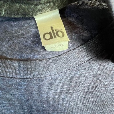 Alo Yoga T-Shirt Mens Large Raglan Short Sleeve Heathered Grey Tri