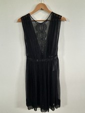 Oscar De La Renta Black Slip LIngerie Womens Medium Sheer Buttons Lace