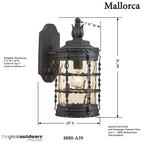 The Great Outdoors GO 8880 Mallorca 1 Light 16" Tall Outdoor Wall - - Picture 7 of 8