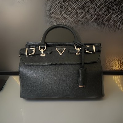 GUESS ALI Luxury Satchel, Eco Leder Handtasche, Top Zustand, Schwarz, UVP 170 