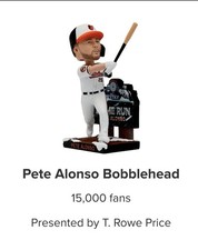 Baltimore Orioles Pete Alonso Bobblehead SGA 8/22/26 New Presale