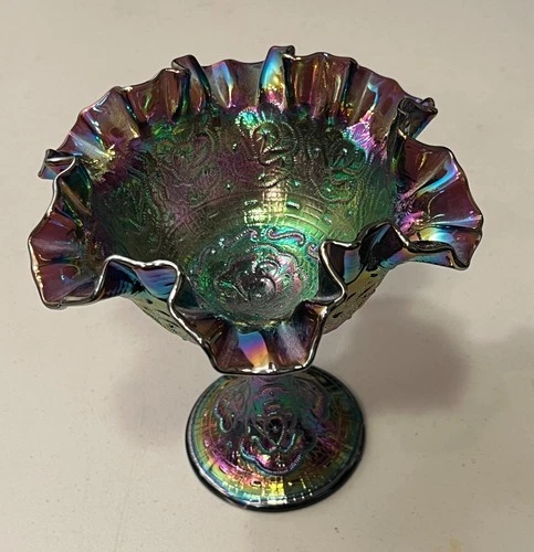Fenton Amethyst PERSIAN MEDALLION Carnival Glass Pedestal Compote