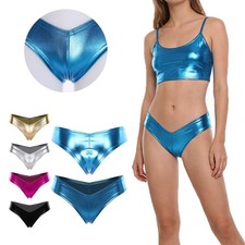 Womens Shiny Leather Mini Booty Thong Cheeky Shorts Shine Bikin Briefs Underwear