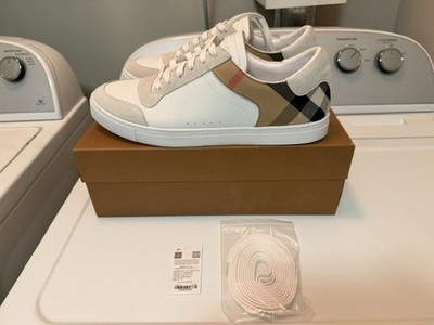 AUTHENTIC Burberry Reeth White Check Leather Sneakers Shoes Size US 12 EU 45