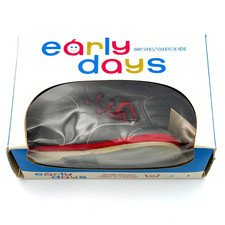 Early Days Vintage Gray  Red "First Walkers" Baby Shoes Sz UK4 / US/5 - NOS