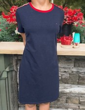 Tommy Hilfiger Shirt Dress M Blue Red White Contrasting Trim Preppy Y2K