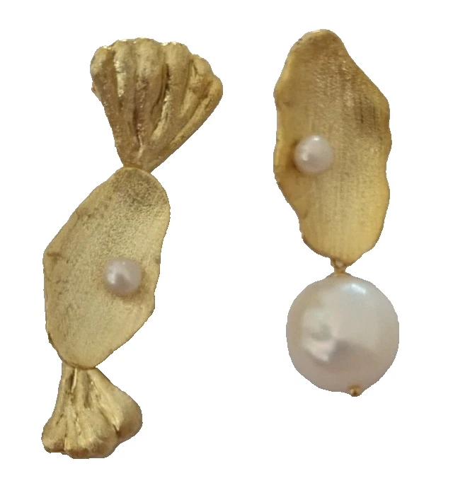 ♥ ORECCHINI pendenti in Argento 925 placcati Oro giallo 18kt con PERLA naturale - Immagine 4 di 4