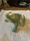 Vintage Roseville Pottery Frog 6” Yellow Eyes Green Brown