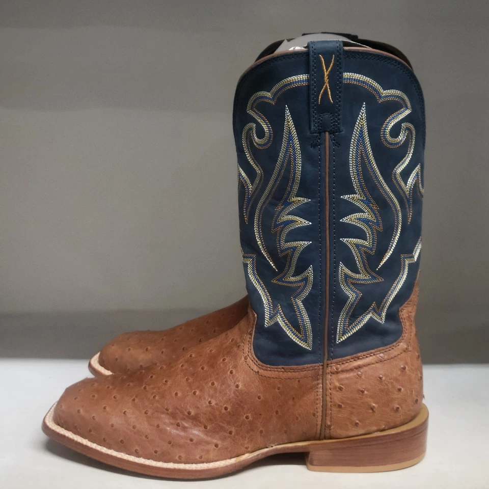 Twisted X Mens 13" Reserve Western Boot Chestnut Ostrich/Navy Size 14D - Image 3 of 4