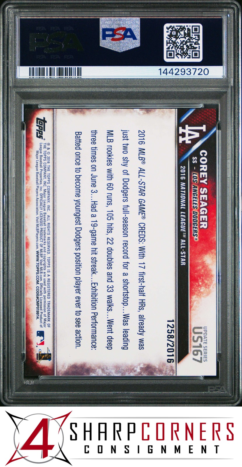 2016 TOPPS UPDATE GOLD #US167 COREY SEAGER RC THROWING #/2016 PSA 10 view 2