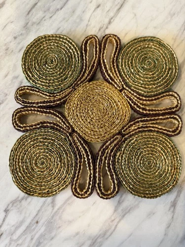 Vintage 70s Woven Straw Rattan Raffia Square Hot Pad Trivet Natural 8” - product listing photo