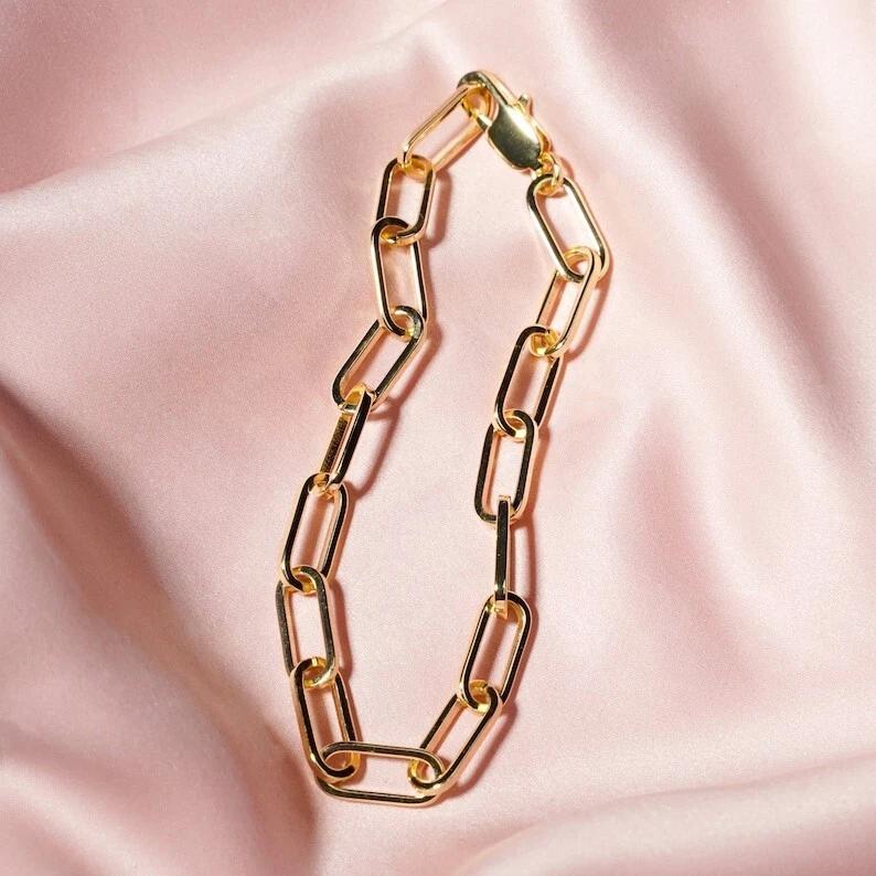 Paperclip 6mm Chain 18k Gold Plated 925 Sterling Silver Jewelry Chain Bracelet - Image 3 of 4