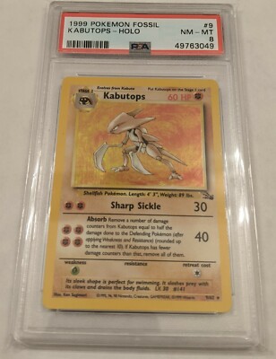 Kabutops 9/62 Pokemon Fossil Set Unlimited Holo Card- MINT- PSA 8