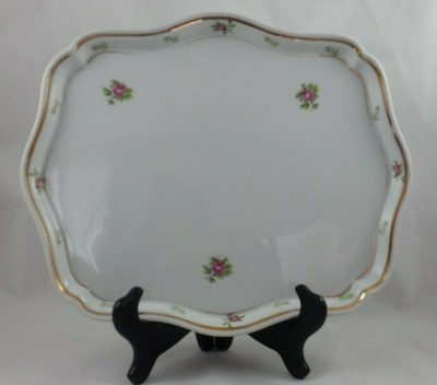 Vtg Porcelain White Dresser Tray Perfume Tray Gold Trim Hand