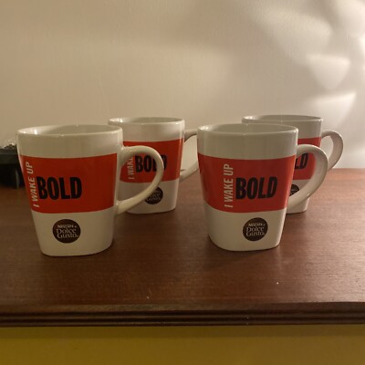 4er Set seltene Nescafe Dolce Gusto Tassen, I Wake Up Bold