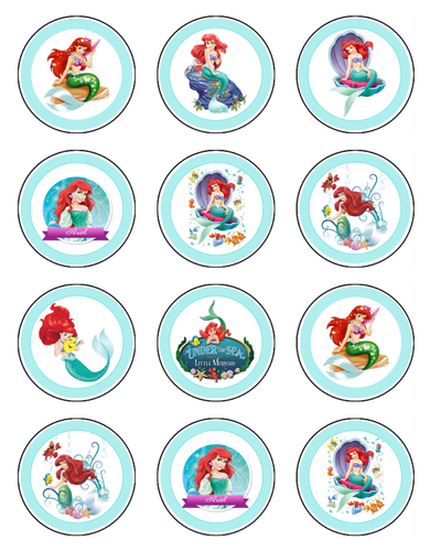 Little Mermaid Ariel Cupcake Topper Edible Icing Birthday Decoration (2 Sizes) - Foto 5 di 6