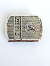 Vintage B X U Chrome American Flag Belt Buckle
