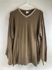 Columbia Sweater Men's Size Large Brown V-neck Pullover Logo Print Long Sleeve
