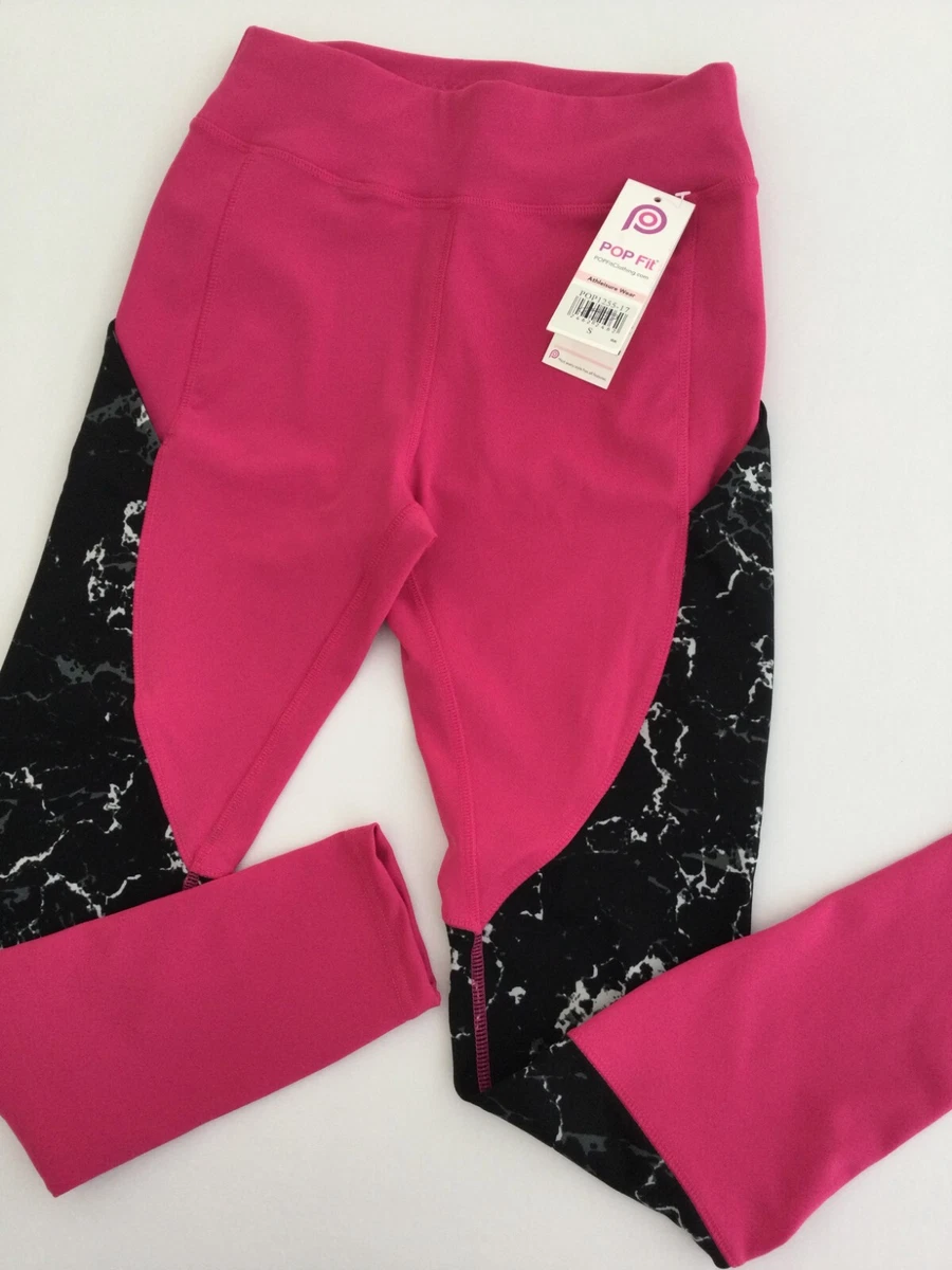 Pop Fit Athletic Leggings Hot Pink Black Side Pockets Size Small High Waist  Cute