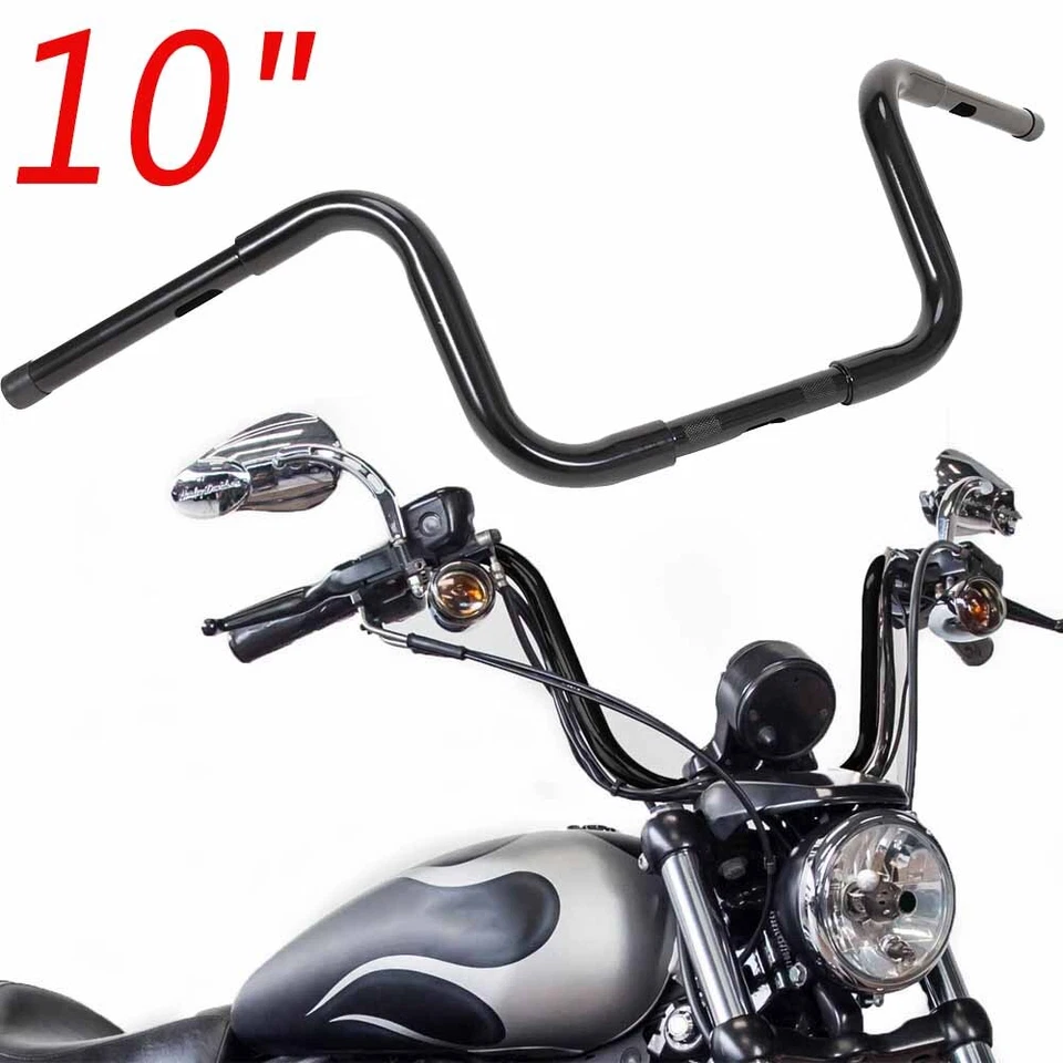 Black 10" Rise Ape Hanger Bar 1" Handlebar Fit For Harley Custom FLST FXST Foto 2 de 4