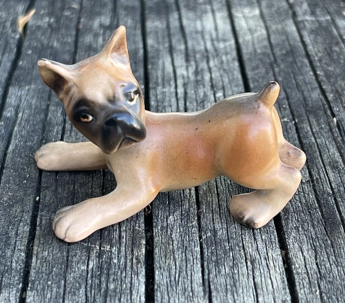 Vintage Porcelain Boxer Puppy Dog Miniature Figurine #M688