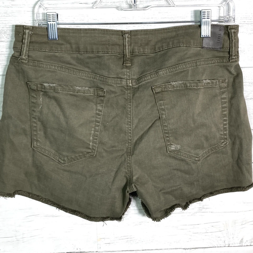 Pantalones cortos de jean Level 99 verde oliva recortados para mujer talla 28 Foto 2 de 4