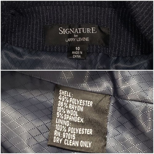 Larry Levine Blazer Wool Blend Moto Military Pinstriped Jacket Blue Womens Sz 10 - Picture 10 of 11