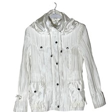Lindi White Pleated Jacket Removable Hood Pockets Size Medium