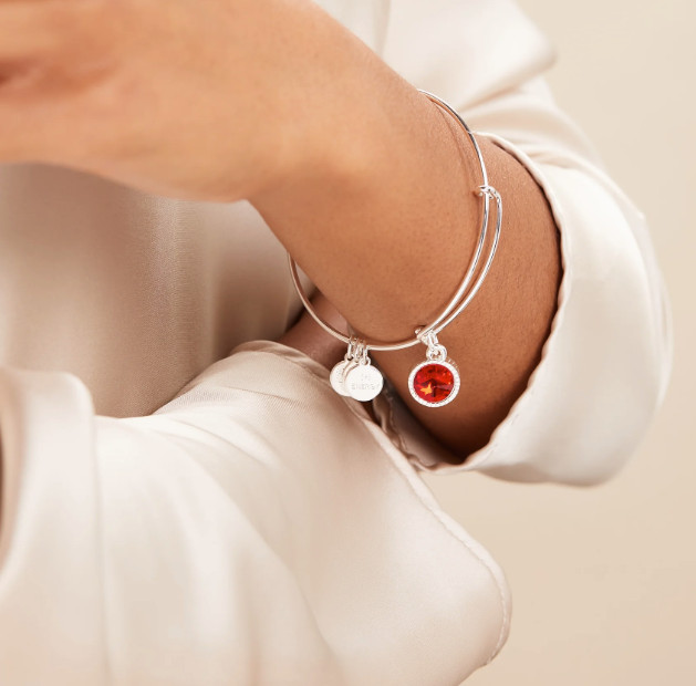 ALEX AND ANI Silver July Birthstone Red Ruby Charm Siam Crystal