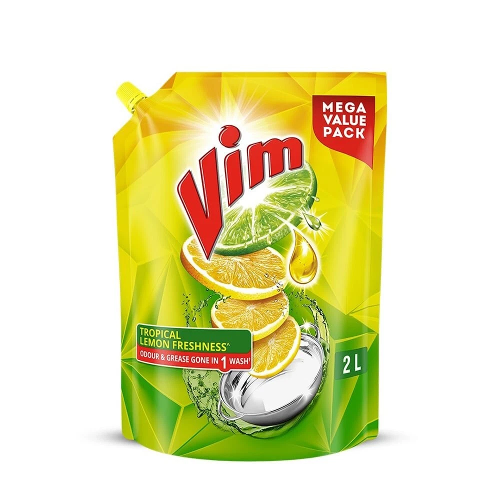 Vim Dishwash Liquid Gel Lemon Refill Pouch Dishwasher Set 2 Ltr