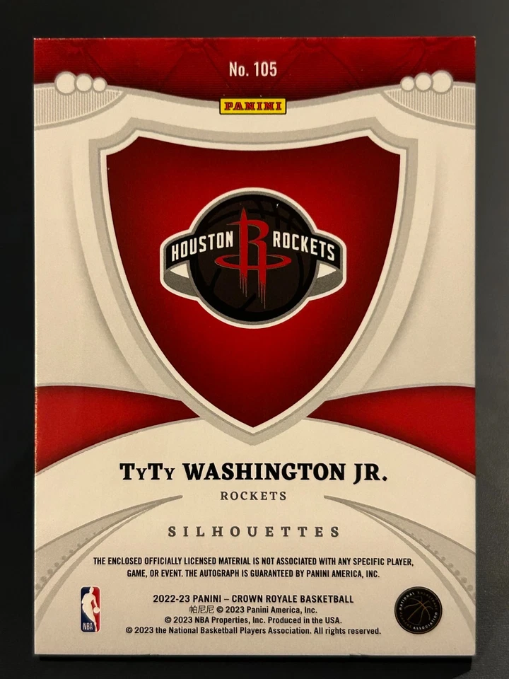 2023 Panini Crown Royale Silhouetes TyTy Washington Jr #105 RPA #/199 - Image 4 of 4