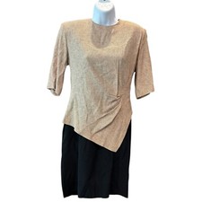 Vintage 90s ScarleTT Neutral Colorblock Faux‑Wrap Dress Size 7 Chic Minimalist