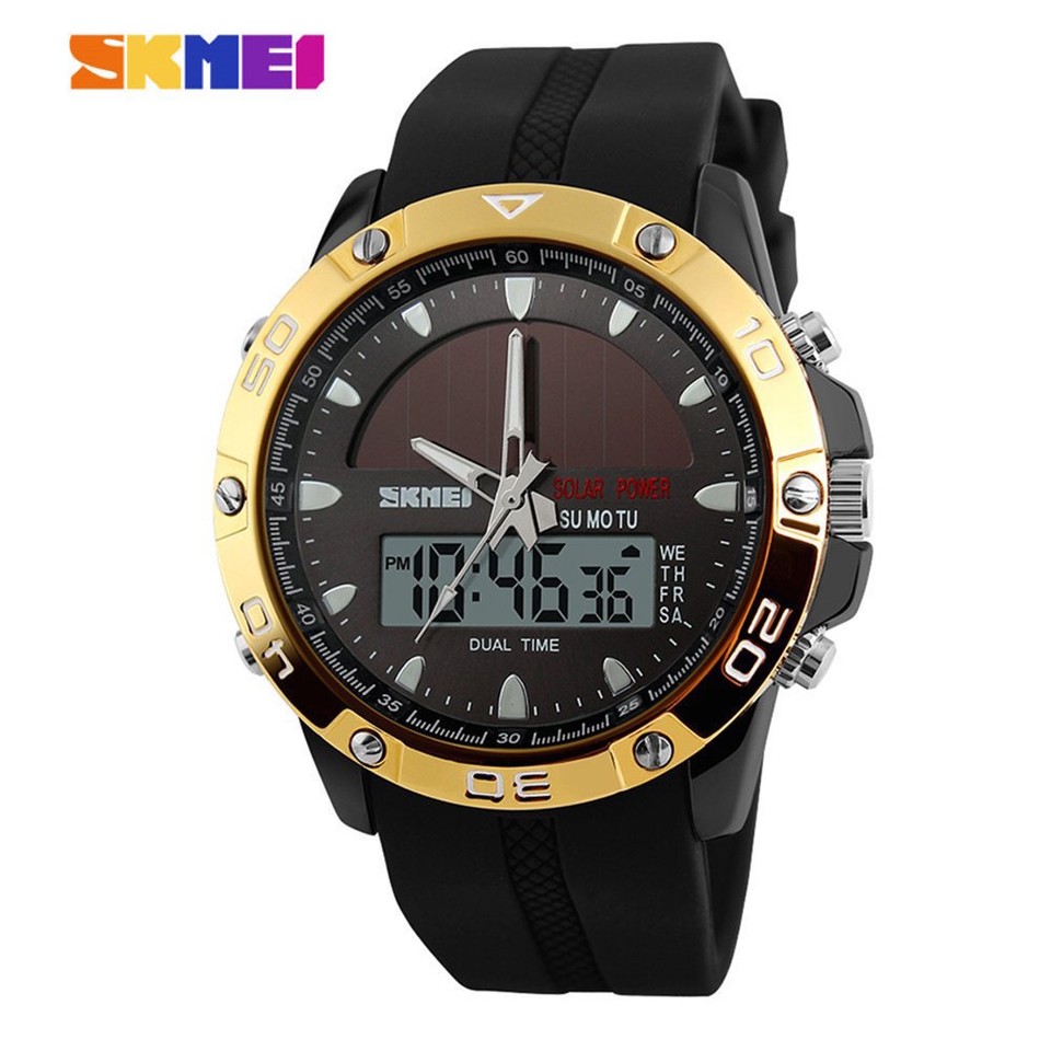 Orologio da polso digitale-analogico impermeabile da uomo con cinturino in metallo SKMEI