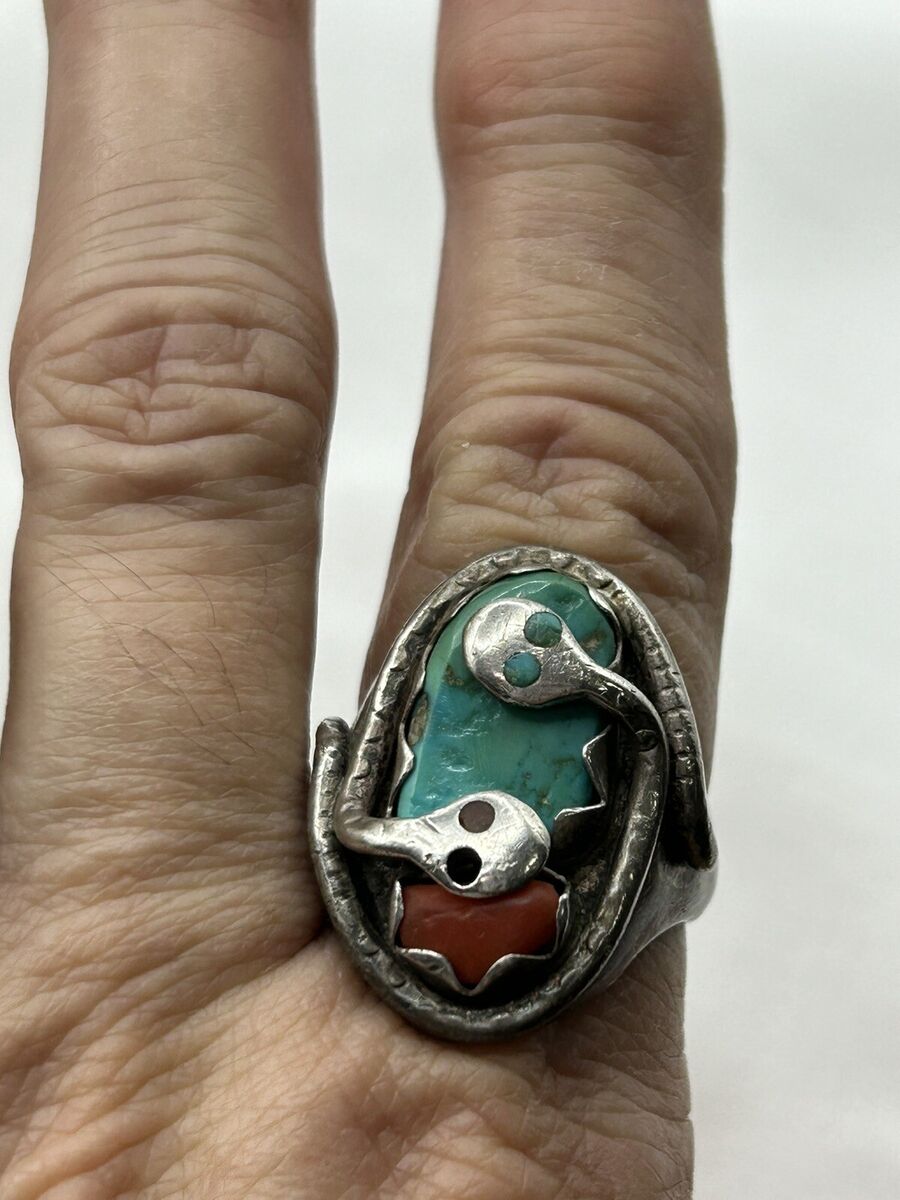 Vintage Signed EFFIE C ZUNI CALAVAZA Silver Turquoise Vintage Signed EFFIE C ZUNI CALAVAZA Silver Turquoise