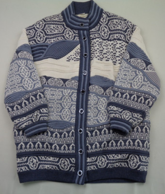 LUCIA Strickjacke Gr. 14 3D Jacquard geometrisches Muster Strukturstrick
