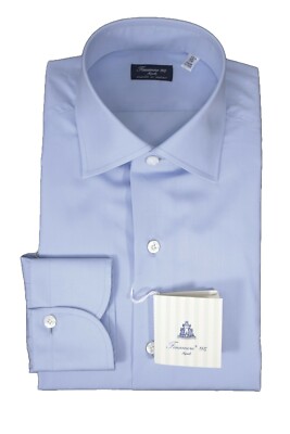 FINAMORE Herren Hemd Schneiderei KLASSISCH Baumwolle ALUMINIUM Kragen mit Latten BLAU