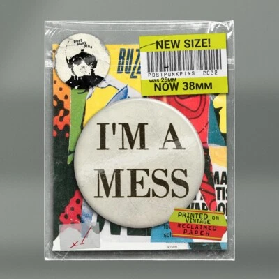 SID VICIOUS - I'm a Mess - Sex Pistols Relic Aged 38mm Badge Button Pin x1
