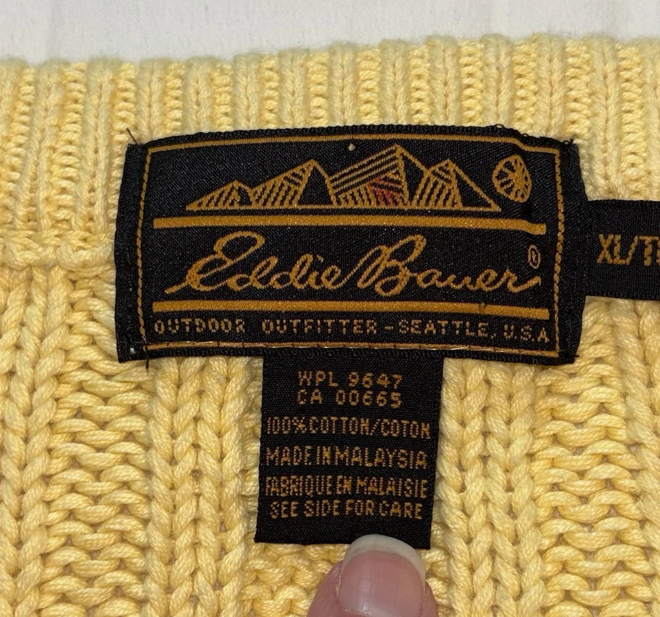 Suéter de Colección Eddie Bauer Para Hombre Talla XL Amarillo Tejido con Cable Cuello en V Foto 3 de 4